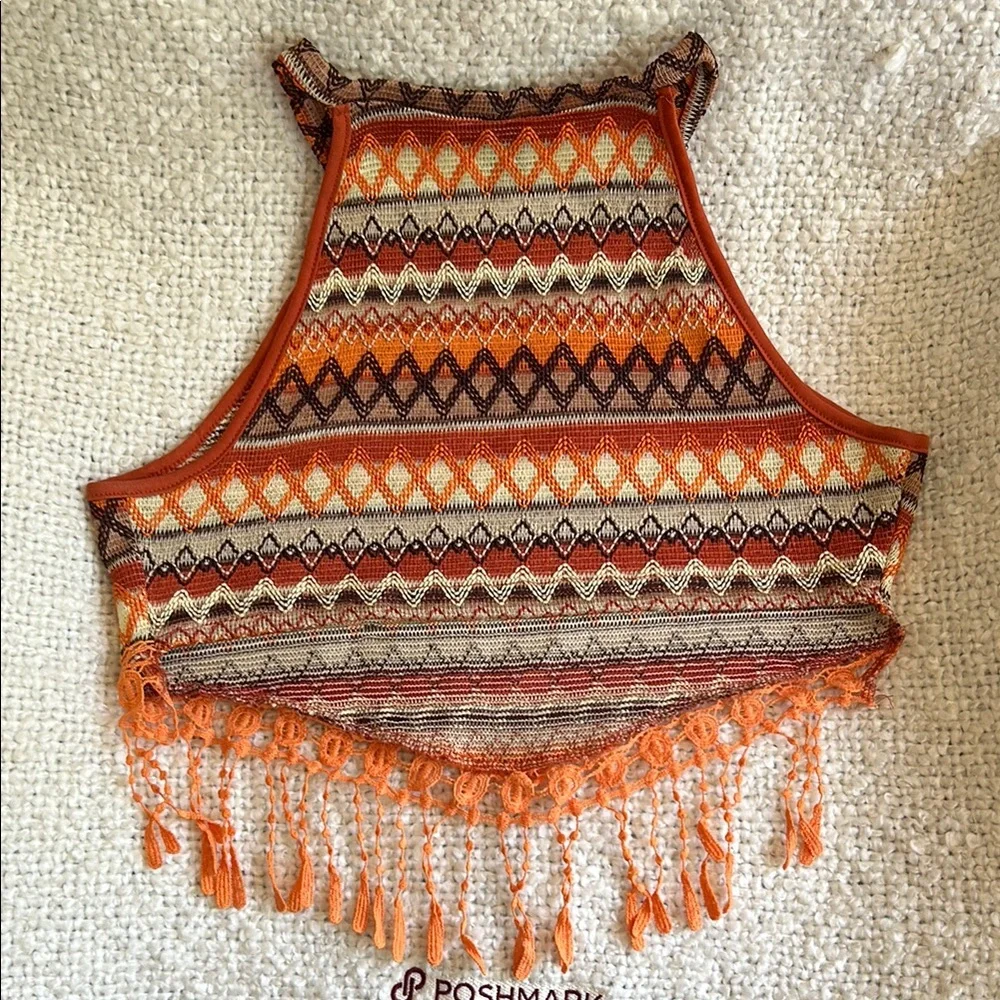 SHEIN Black and Orange Graphic Crop Tank Top - Picture 3 of 3